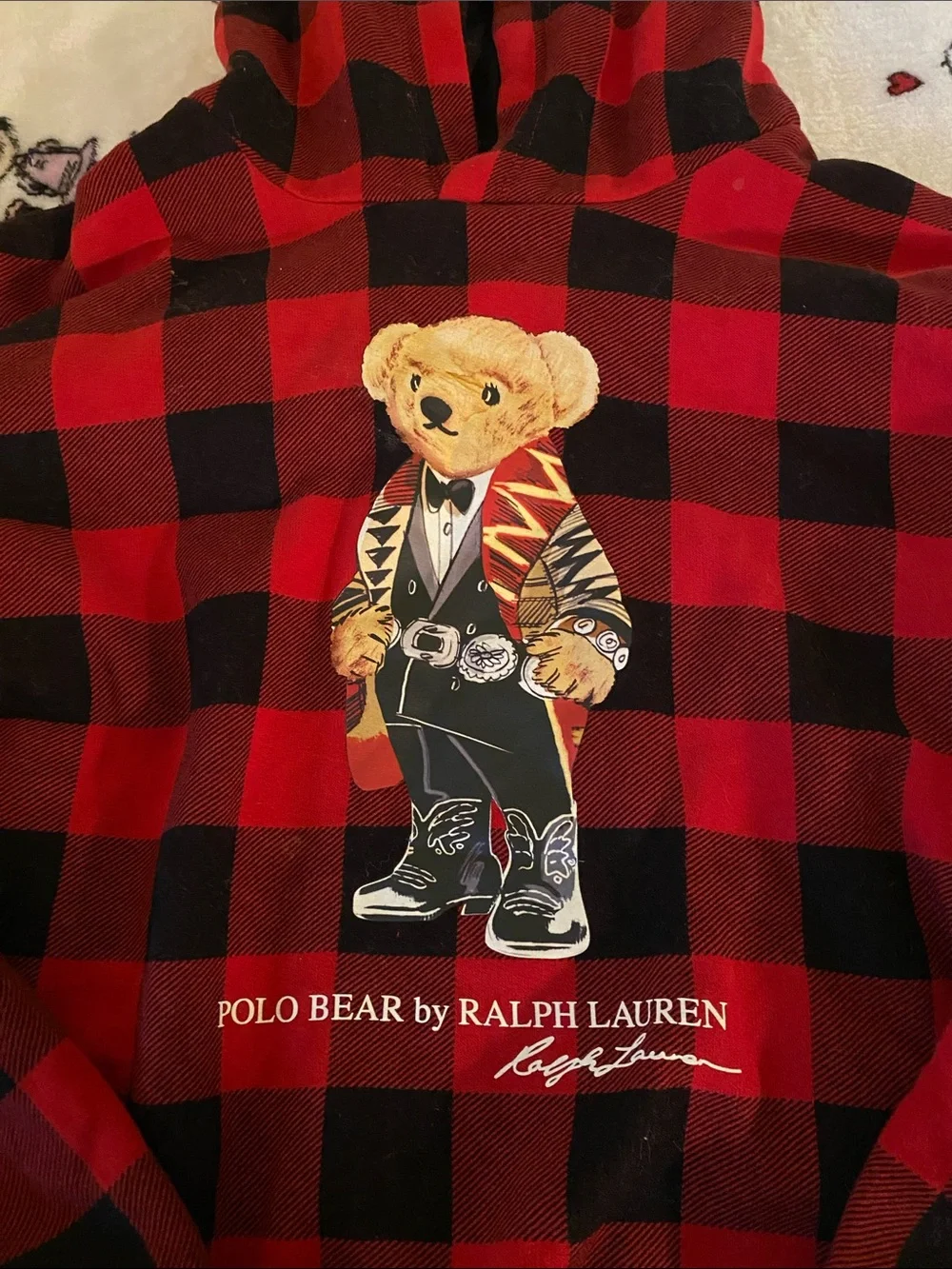 Ralph Lauren Red & Black Buffalo Plaid Polo Bear Hoodie